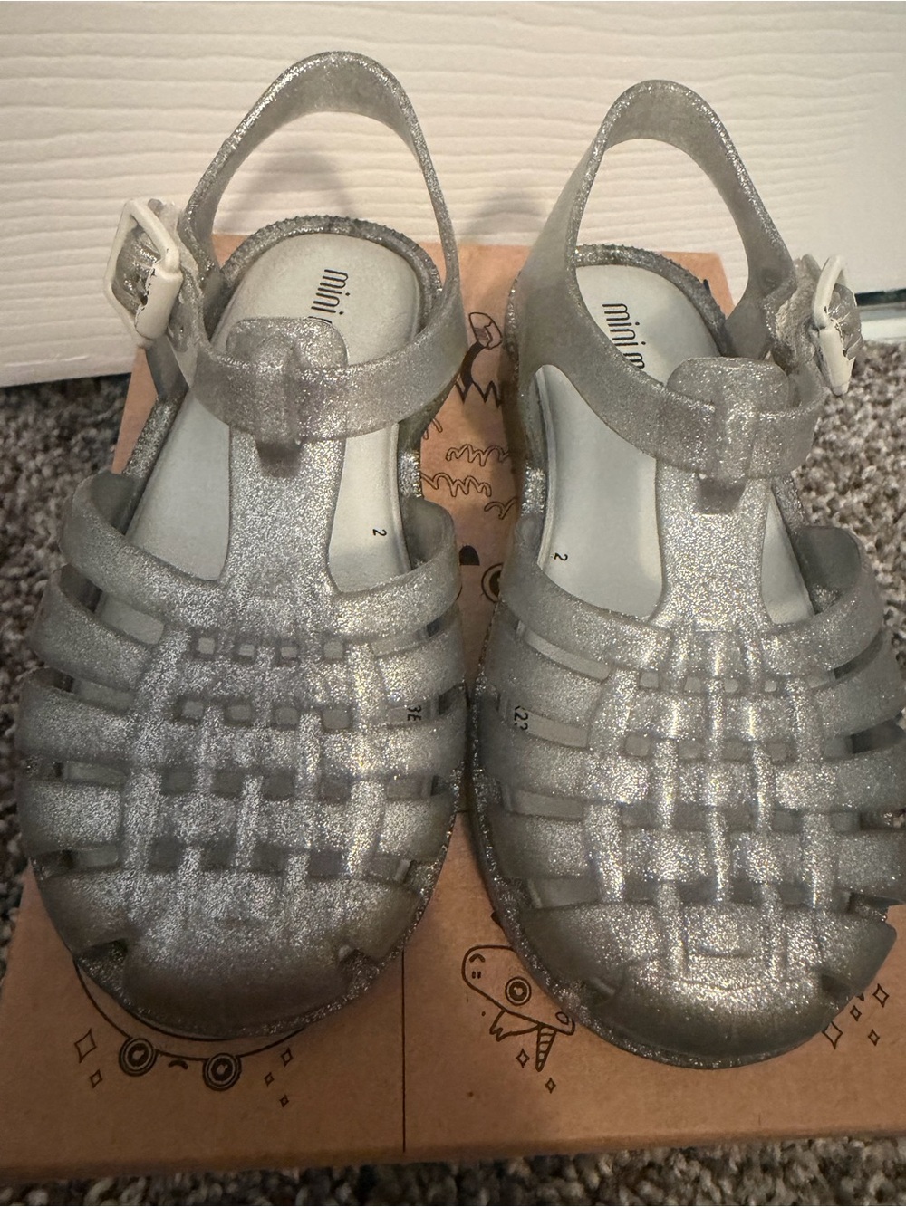 Mini Melissa Silver Glitter Jelly Sandals